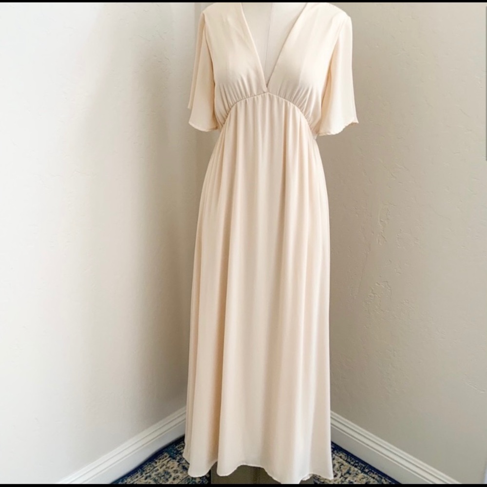 Pink blush maternity chiffon bell sleeve maxi